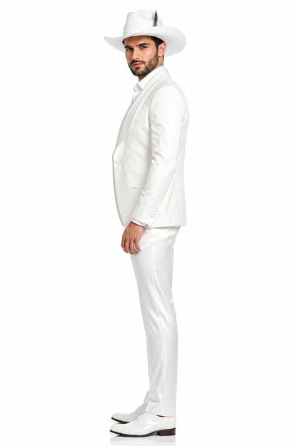 White Luxury Lace 3-Piece Suit for Men – Designer Wedding Tuxedo Set