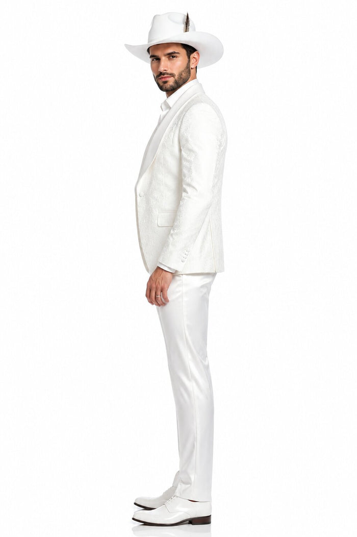White Luxury Lace 3-Piece Suit for Men – Designer Wedding Tuxedo Set