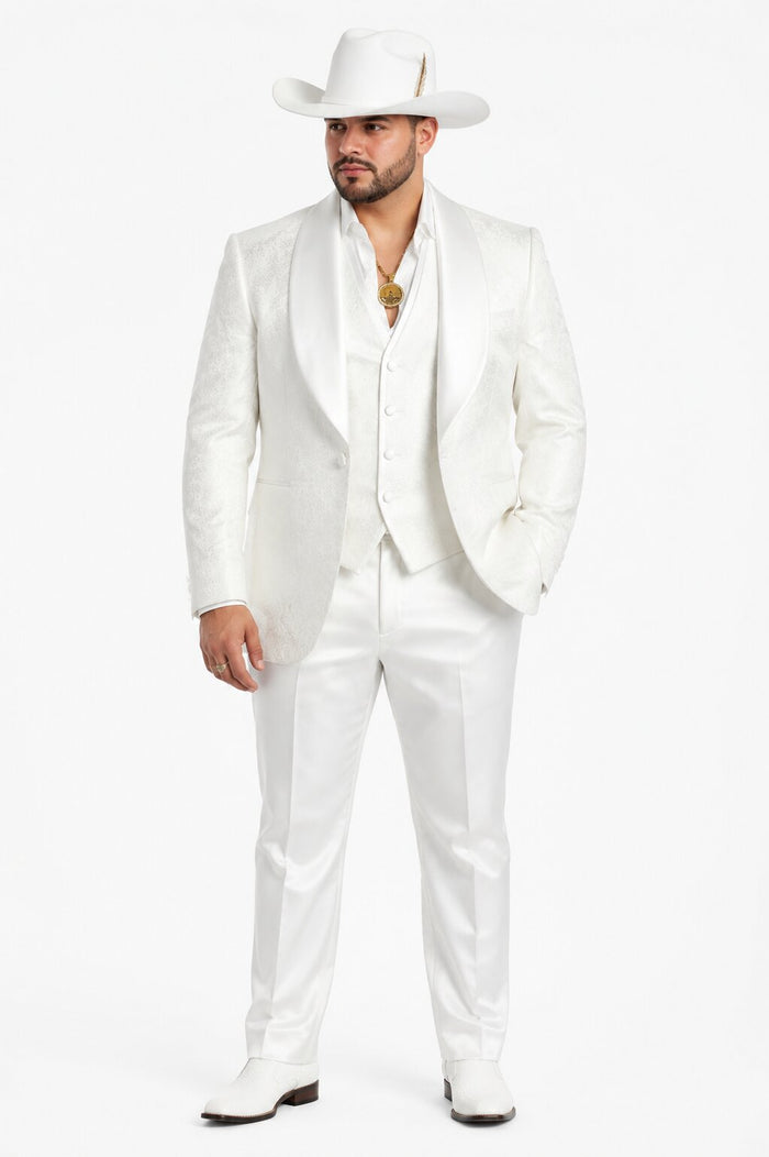 White Luxury Lace 3-Piece Suit for Men – Designer Wedding Tuxedo Set