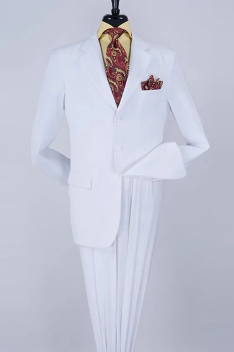 Mens Classic Fit Three Button Poplin Two Piece Suit in White - Men's Tuxedo USA