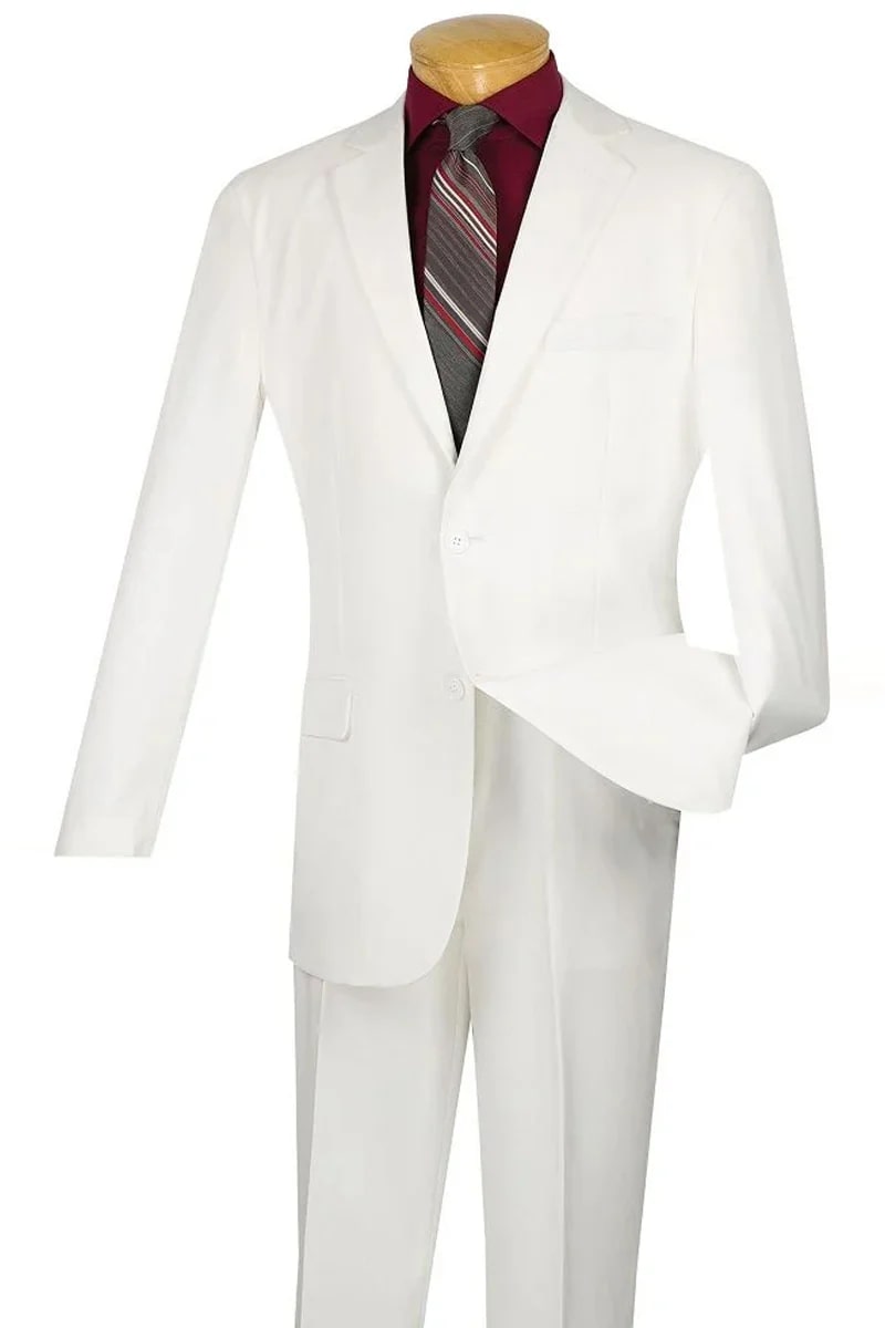 Mens Two Button Modern Fit Wool Feel Suit in White - Men's Tuxedo USA