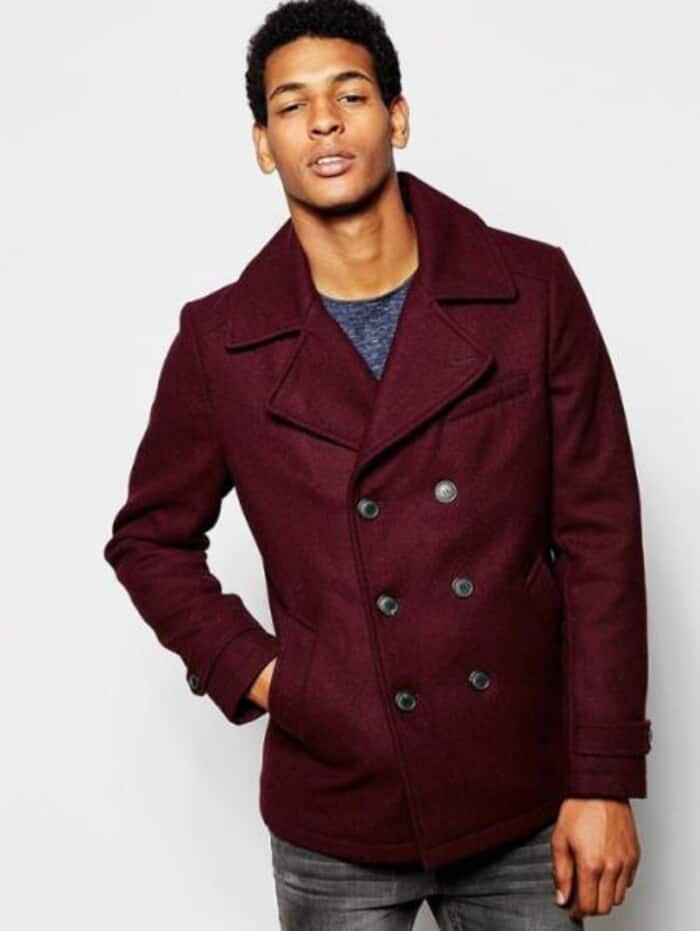 Mens Wool Burgundy Wine Wool Double Breasted Coat Designer Men s Wool Peacoat Sale