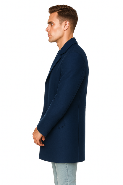French Saphire Blue Wool and Cashmere Carcoat in Color "Indigo Blue" - Topcoat Three Quarter