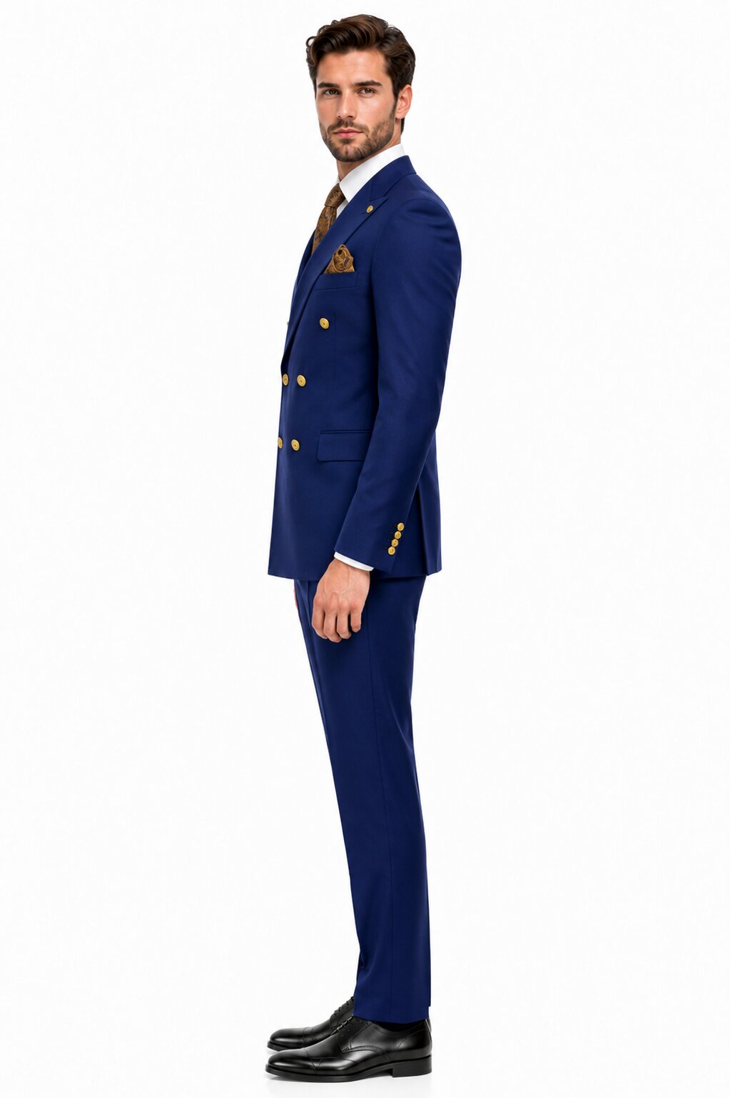 Mens Double Breasted Suits Gold Buttons - 100% Wool Royal Blue Suit - Double Breasted Blazer