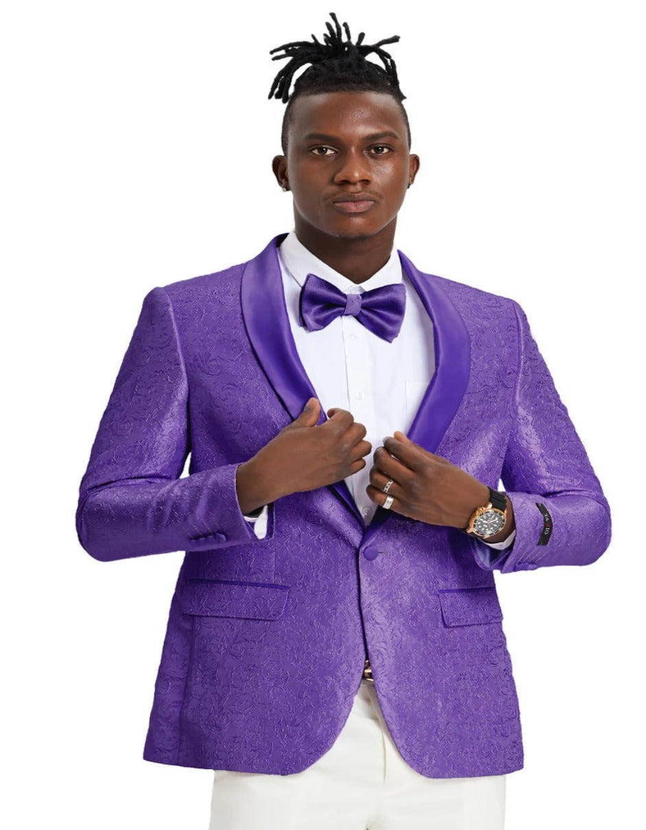 Men's Slim Fit Wedding & Prom Tonal Paisley Tuxedo Jacket in Purple - Men's Tuxedo USA