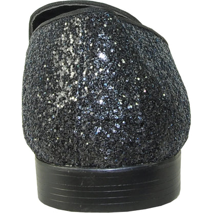Bravo Mens Modern Glitter Sequin Prom Tuxedo Loafer in Black - Men's Dress Shoes