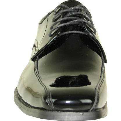 Bravo Mens Classic Bicycle Square Pointy Toe Patent Tuxedo Shoe in Black