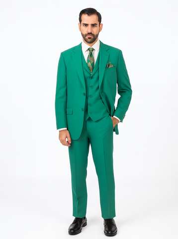 In Aguasta Green - Emerald Color Zacchi Men's 3 Piece Poplin Suit  Spring Colors & Award Winning Design