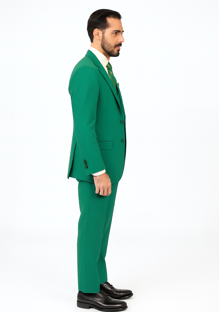 In Aguasta Green - Emerald Color Zacchi Men's 3 Piece Poplin Suit  Spring Colors & Award Winning Design