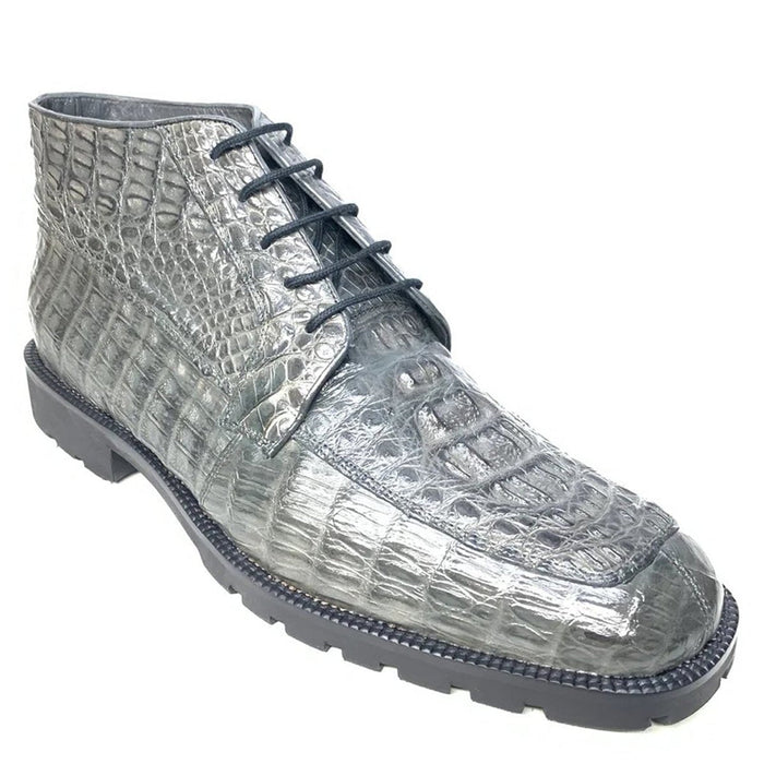 Zapatos Bot??n de Piel de Cocodrilo Caiman Lomo Original Color Gris