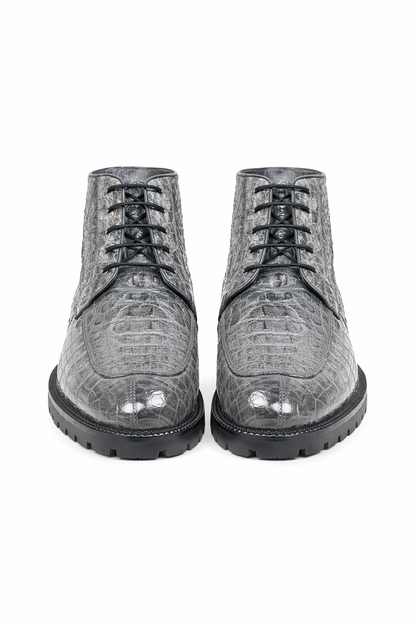 Zapatos Bot??n de Piel de Cocodrilo Caiman Lomo Original Color Gris