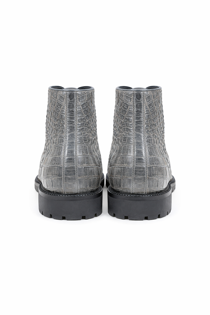 Zapatos Bot??n de Piel de Cocodrilo Caiman Lomo Original Color Gris