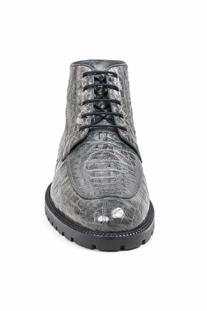 Zapatos Bot??n de Piel de Cocodrilo Caiman Lomo Original Color Gris