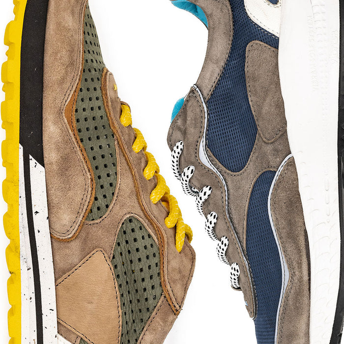 Zelli Raya Sueded Calfskin Sporty Sneakers in Blue and Taupe