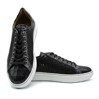 Zelli Vento Woven Calfskin & Crocodile Embossed Sneakers in Black
