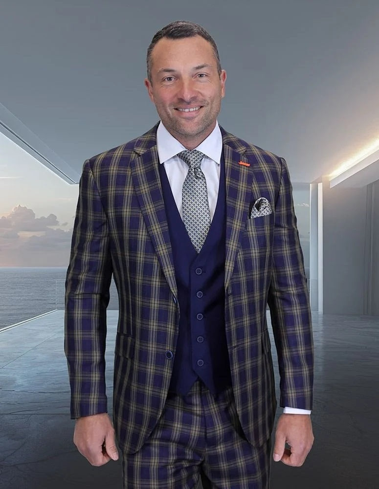 48R Statement Men's 3-Piece Modern Fit Suit ƒ?? 100% Wool with