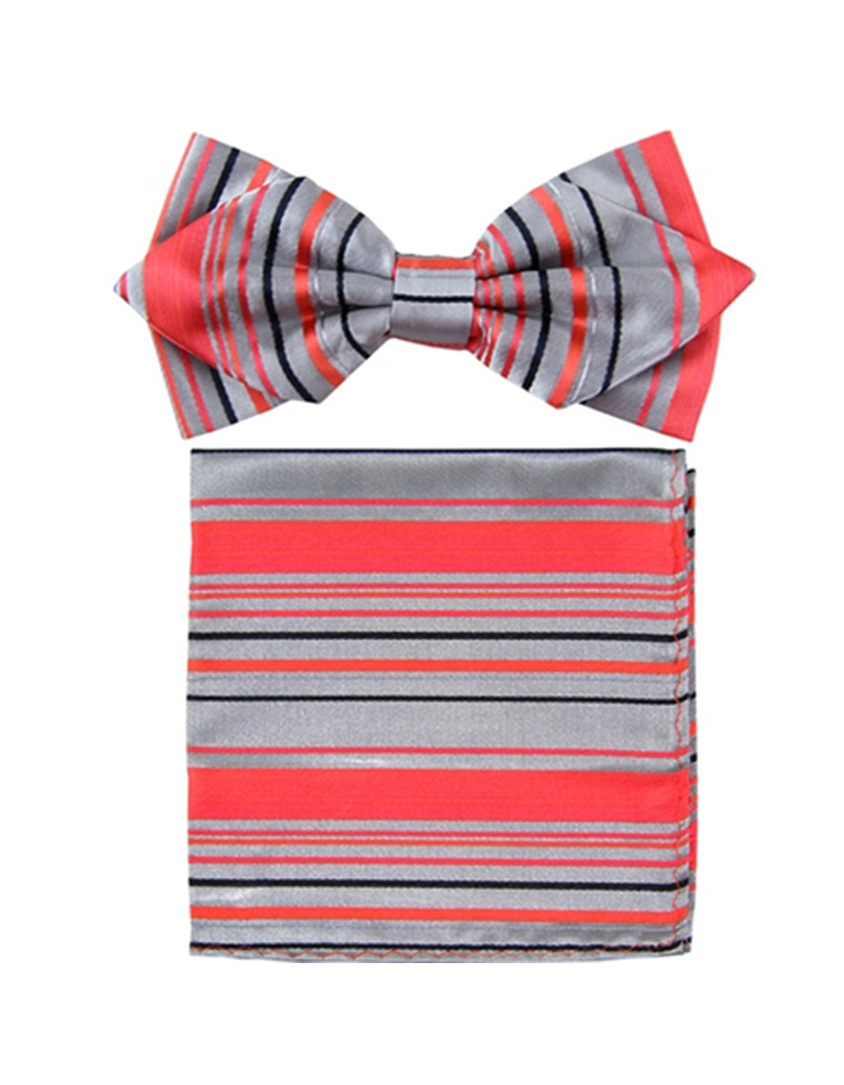 Orange & Grey Stripe Bow Tie Set