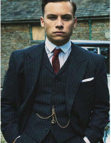 Mens Peaky Blinders Costume Michael Gray 1920s Vested Pinstripe Suit - Men's Tuxedo USA