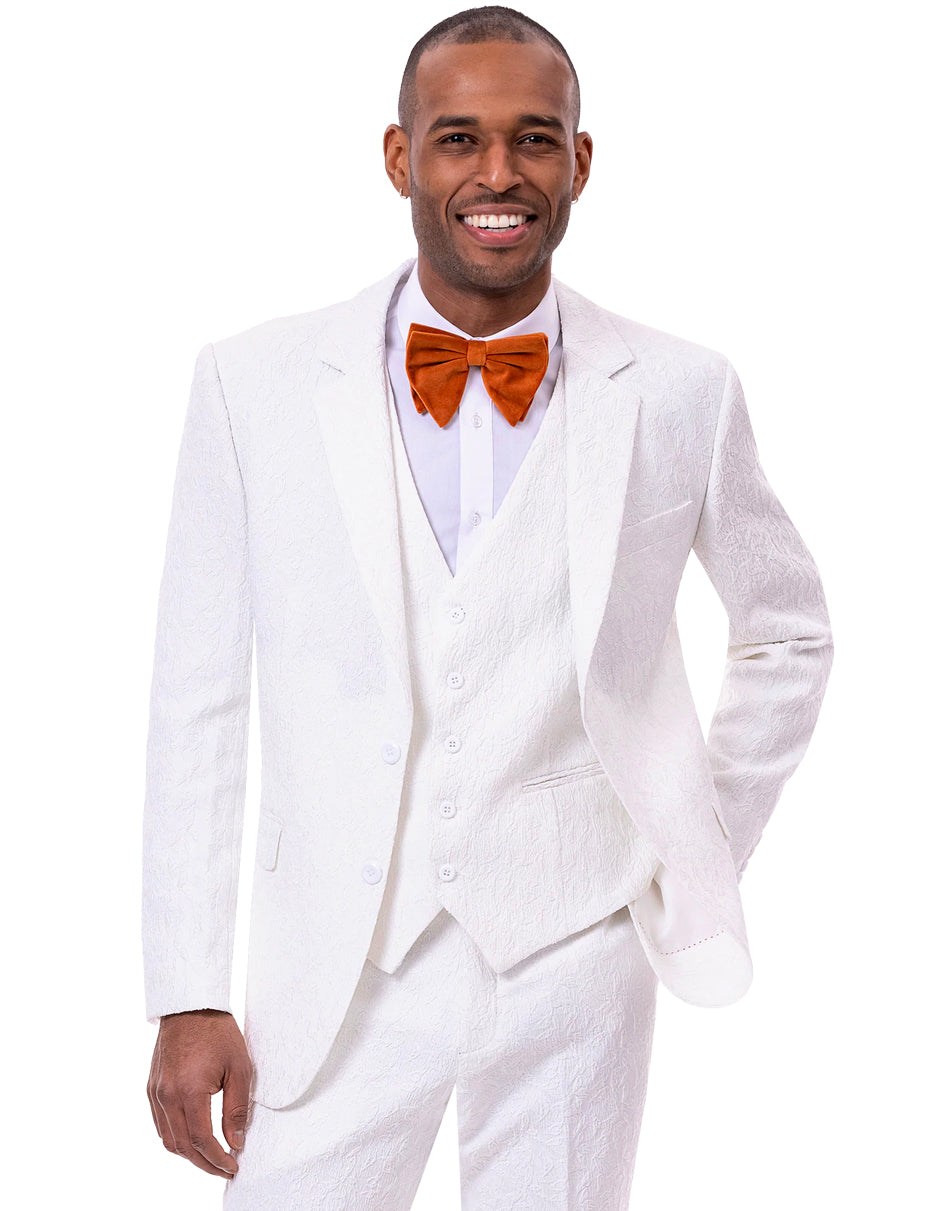 Mens Vested Paisley Prom & Wedding Suit in White