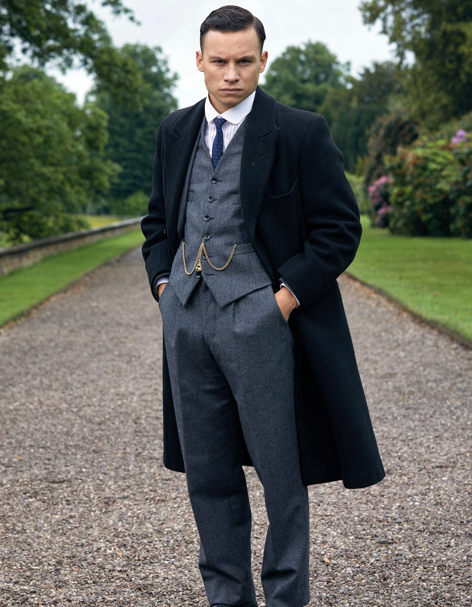 36 Mens Michael Gray Vested Suit Black Overcoat Costume