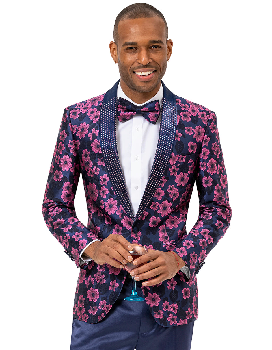 X-Small Mens Paisley Jeweled Shawl Prom Tuxedo Blazer in Magenta