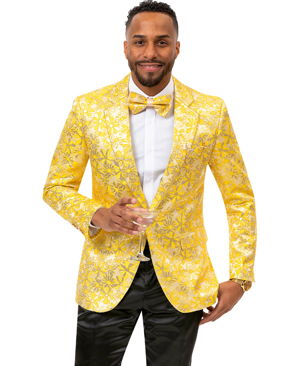 Mens Paisley Notch  Prom Tuxedo Blazer in Yellow Gold