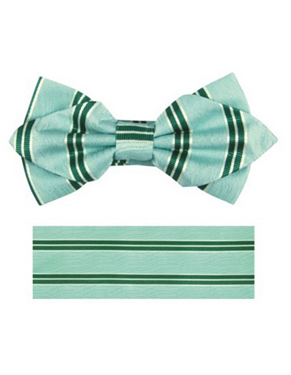 Aqua Green Stripe Bow Tie Set
