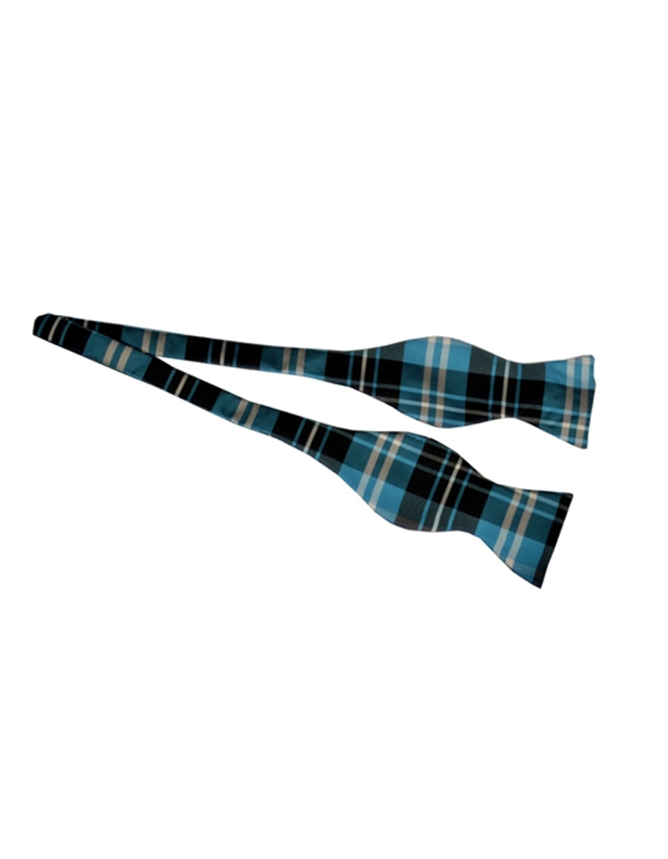 Aqua Plaid Self-Tie Bow Tie