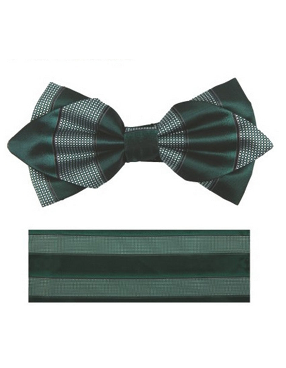 Olive Green Stripe Bow Tie Set
