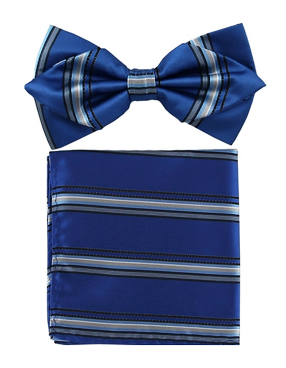 Indigo Blue Stripe Bow Tie Set
