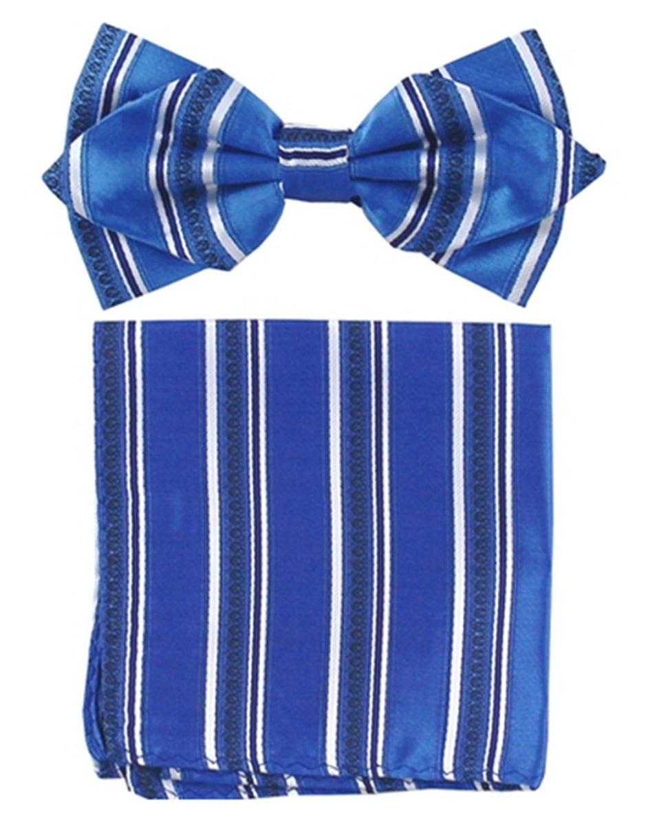 Royal Blue Stripe Bow Tie Set