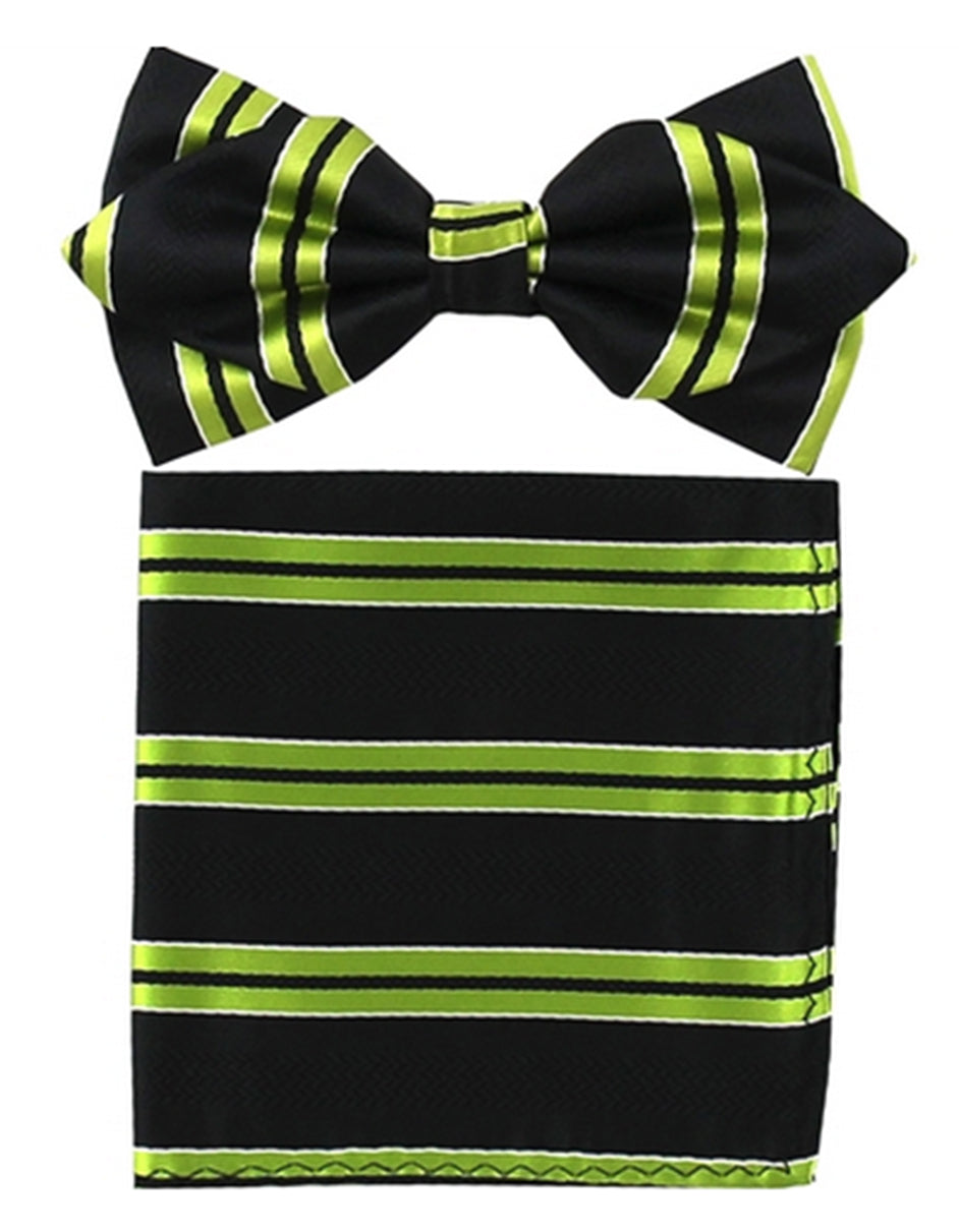 Bright Green Stripe Bow Tie Set - Men's Tuxedo USA