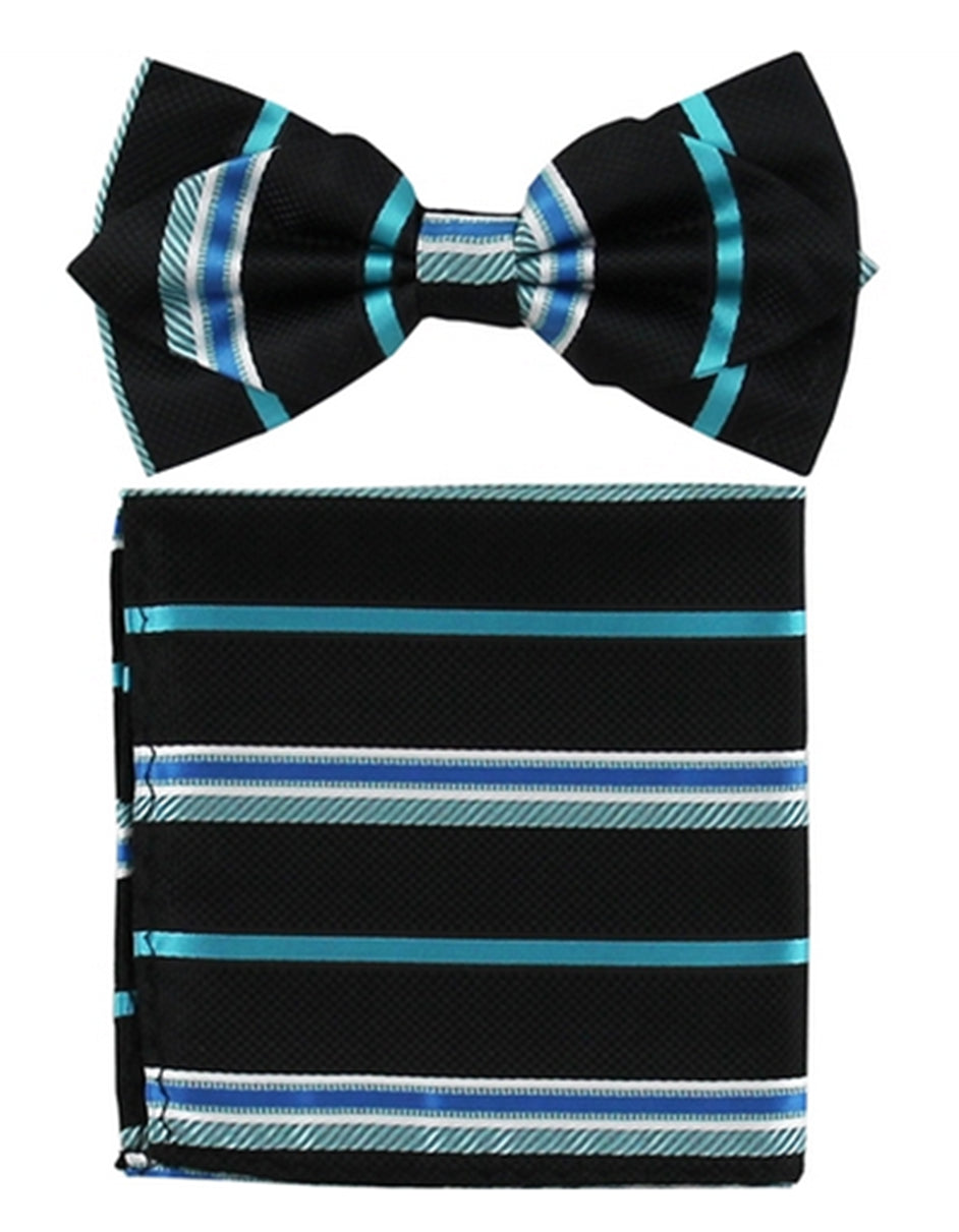 Black & Teal Stripe Bow Tie Set