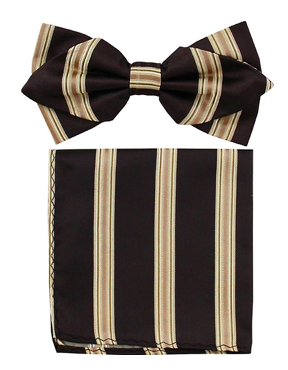 Black & Gold Stripe Bow Tie Set