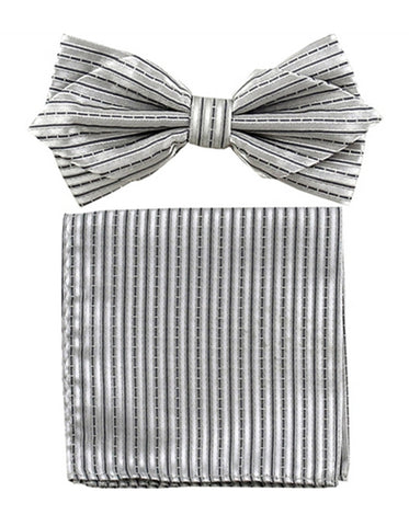 Silver Stripe Bow Tie Set