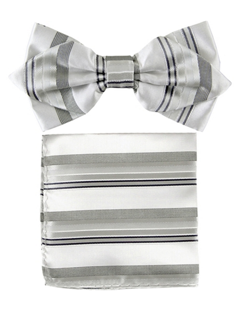Silver Stripe Bow Tie Set