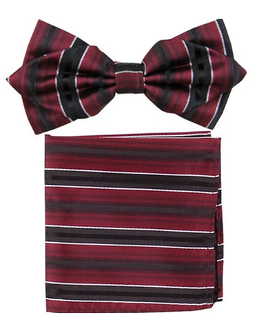 Burgundy Stripe Bow Tie Set