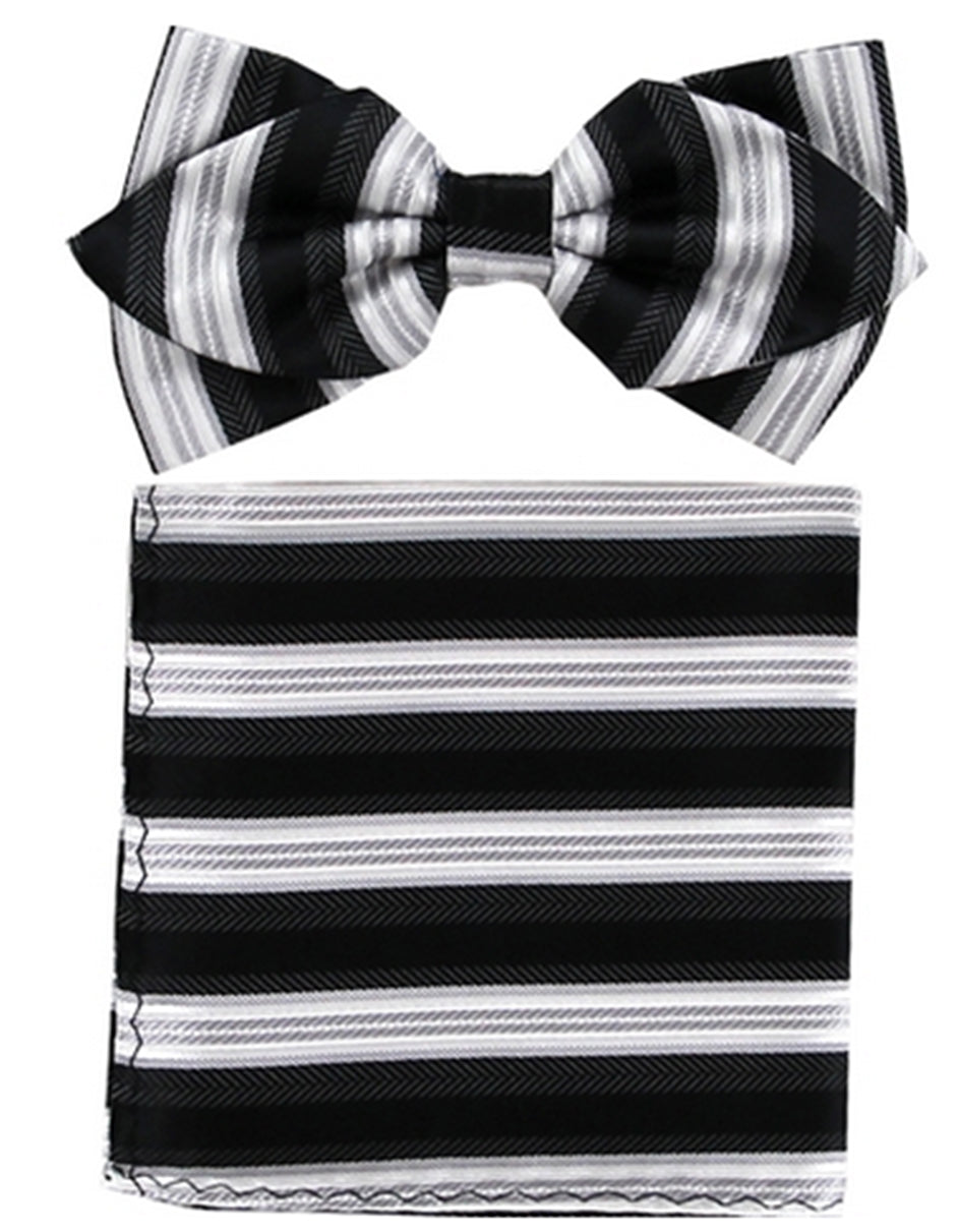 Black & White Stripe Bow Tie Set