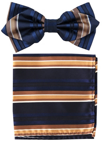 Navy & Brown Stripe Bow Tie Set