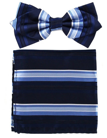 Navy & Sky Stripe Bow Tie Set
