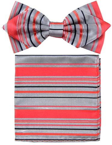 Grey & Orange Stripe Bow Tie Set