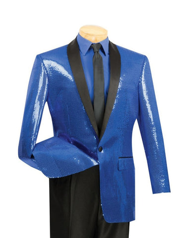 Mens Royal Blue Sequin Tuxedo Blazer