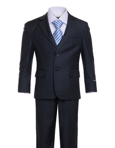 Boys Modern Fit 2 Button Vested Suit in Charcoal Grey