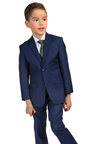 Boys Modern Fit 2 Button Vested Suit in Indigo Blue