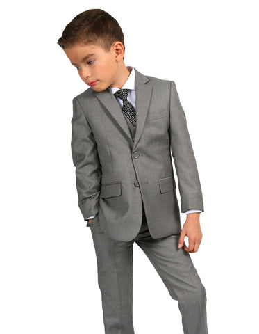 Boys Modern Fit 2 Button Vested Suit in Light Grey