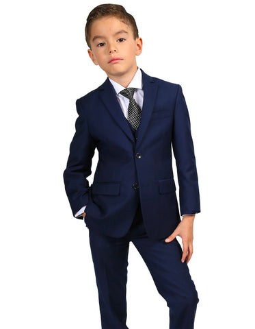 Boys Modern Fit 2 Button Vested Suit in Navy Blue