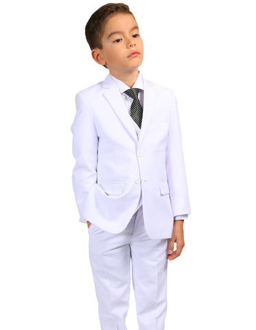 Boys Modern Fit 2 Button Vested Suit in White