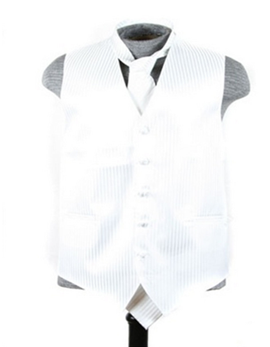White Tonal Stripe Vest Set