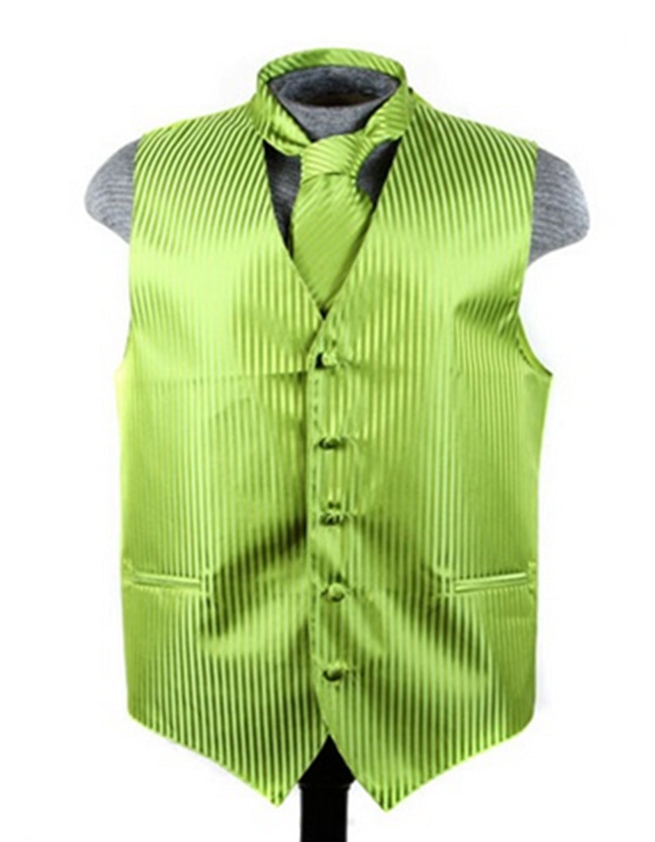 Green Tonal Stripe Vest Set