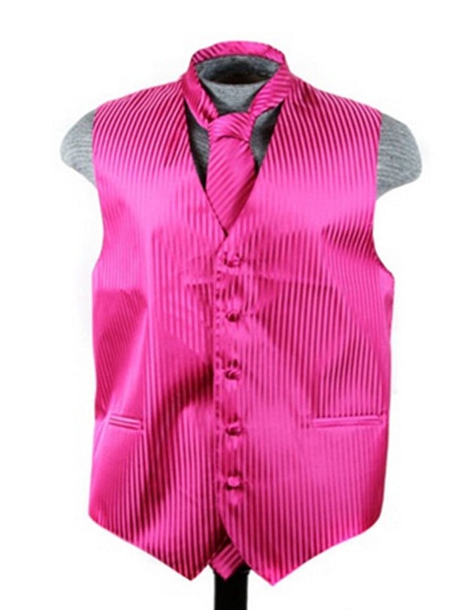 Hot Pink Tonal Stripe Vest Set